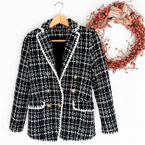 Laundry by Shelli Segal Womens Double Breasted Tweed Blazer XTRA-SMALL Black - Picture 1 of 13